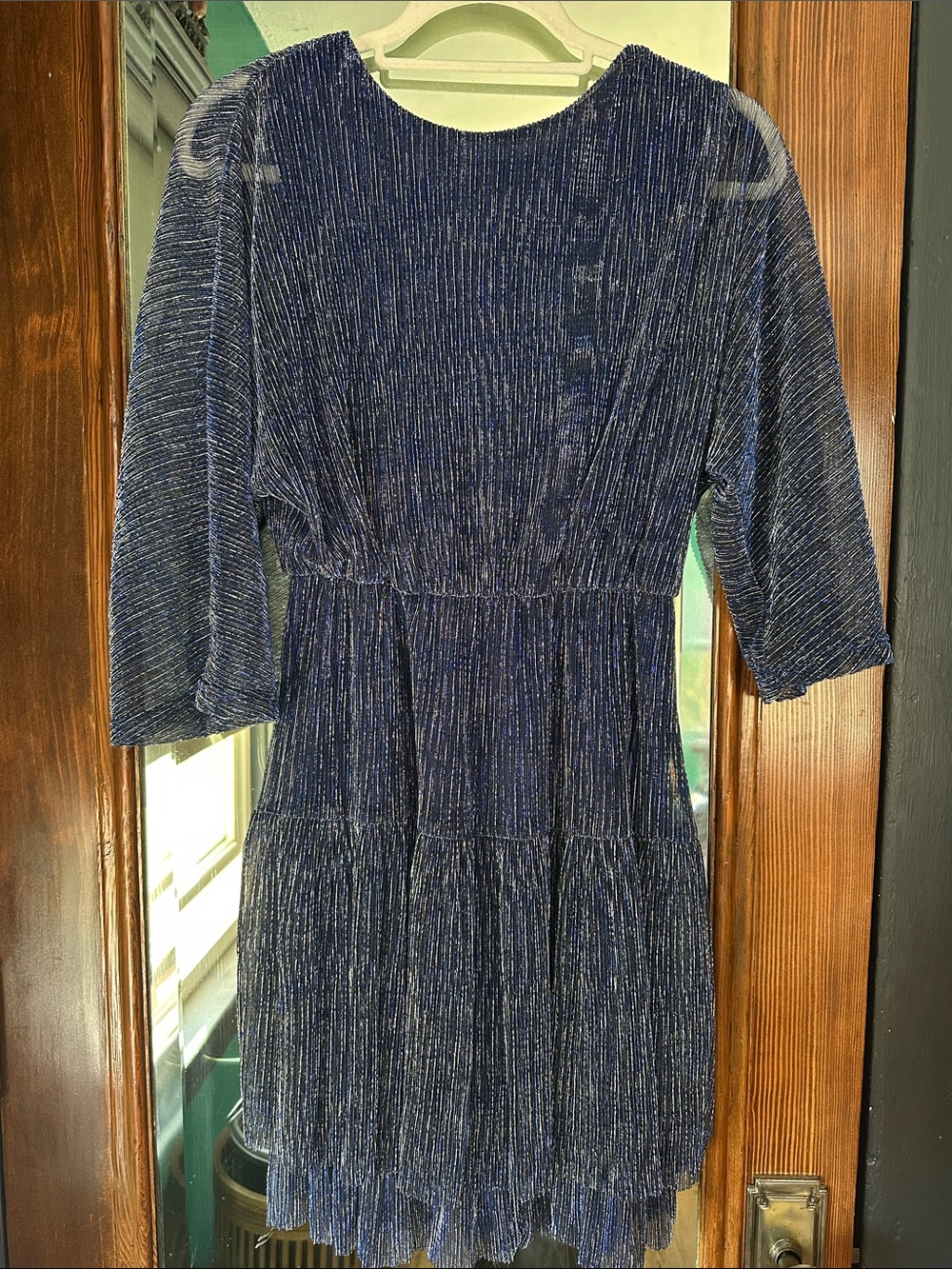 Molly Bracken Navy Blue Pleated Tiered Dress